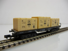 Arnold N 4961 Flachwagen Bauart Sym 4achs. schwarz mit 3 Daimler Überseekisten