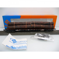 Roco 4360 H0 Flachwagen der DB 975 0 019 schwarz Ep. IV beladen mit Baumstämmen