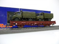 Roco 67764 H0 Rungenwagen Kbs der DB AG Ep. V beladen mit 2 x Unimog olivgrün