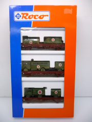 Roco 44024 H0 Sanitätszug der Bundeswehr mit 3 Waggons + Fahrzeugen wie NEU !!