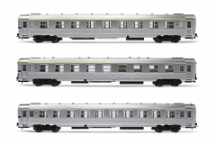 Jouef H0 HJ4146 3er-Set DEV-Edelstahlwagen der SNCF Ep. III A9/B10/A5 silber